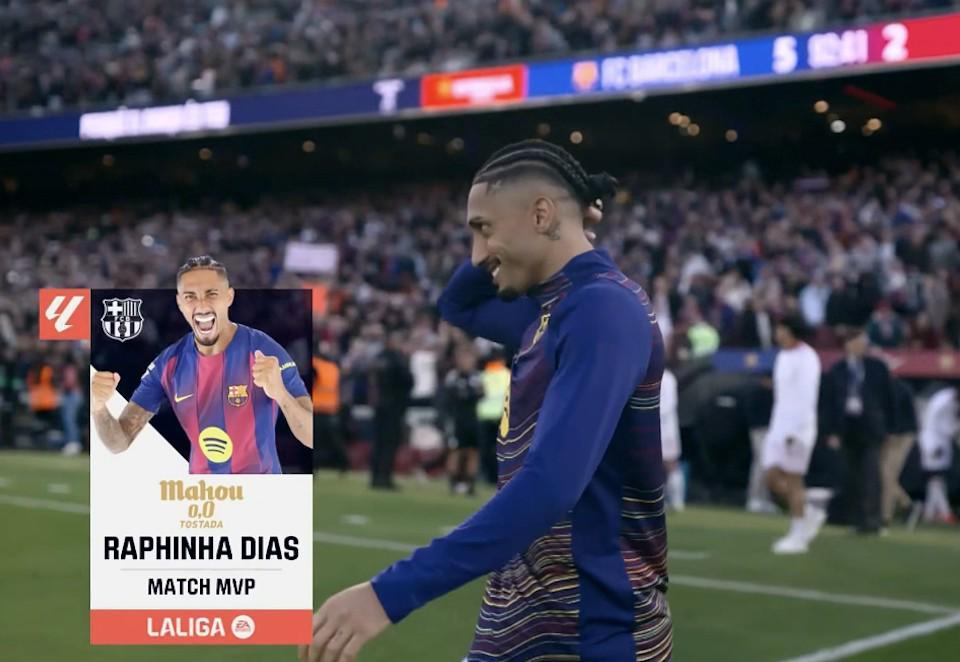 PG-帽子戏法，拉菲尼亚当选巴萨vs塞维利亚全场最佳球员